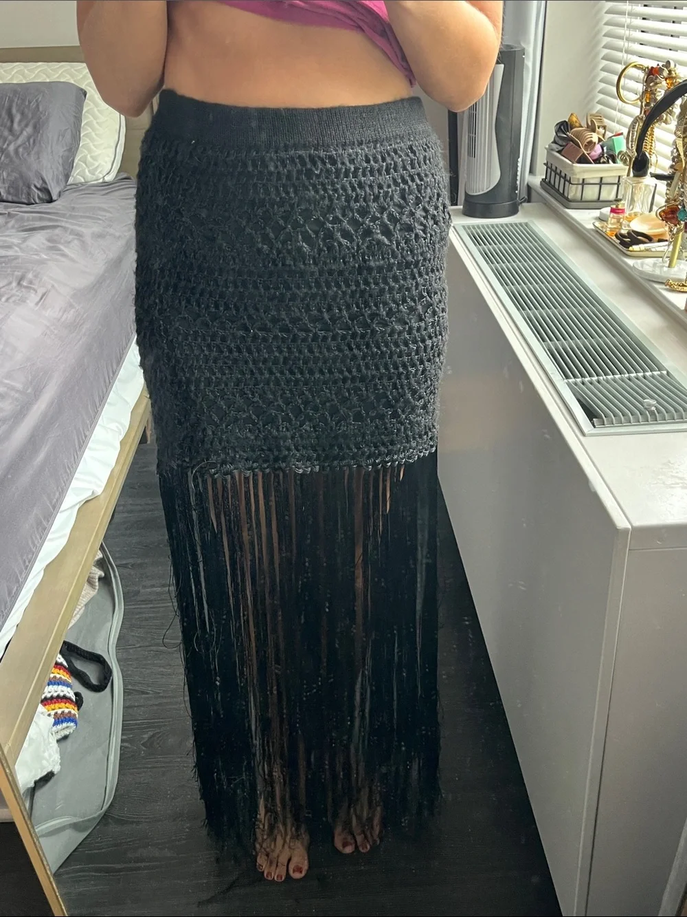 Zara Black Crochet Maxi Skirt with Long Fringe - Picture 3 of 6